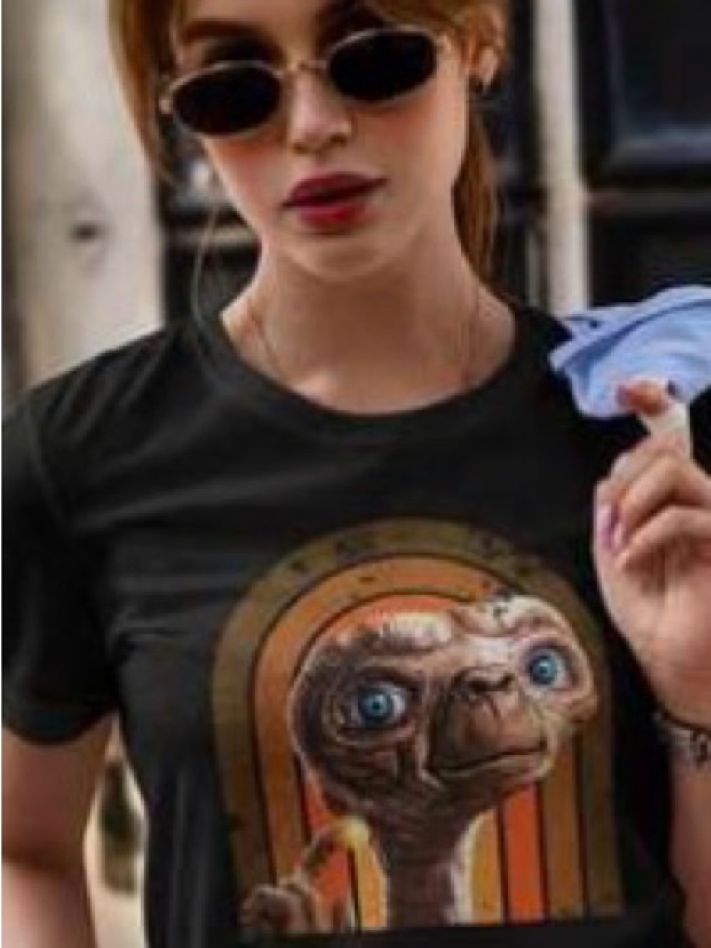 Black E.T. Graphic Reptile-Themed T-Shirt - Unbranded